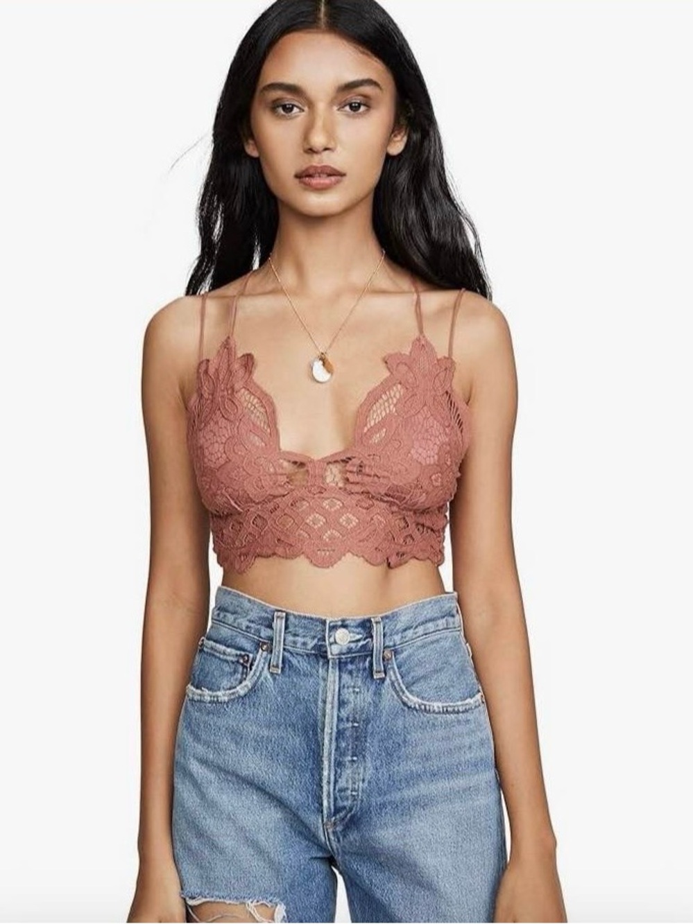Free People One Adella Scalloped Lace Bralette - Rose Mauve